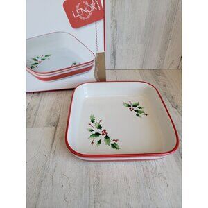Lenox NEW holiday platter tray mistletoe serving Xmas square decor red green